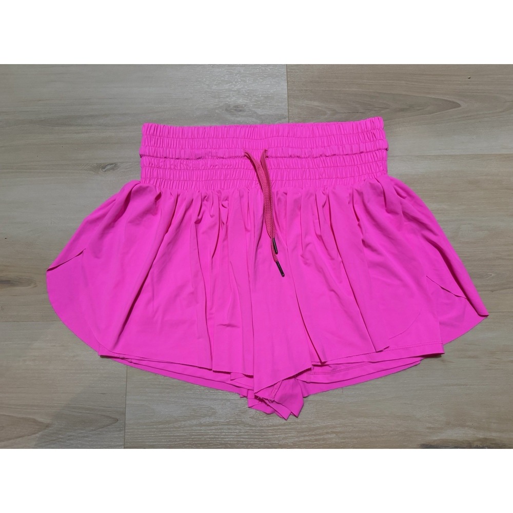 Hot Pink Bright Athletic Drawstring Shorts Womens Size Large Flutter Flowy